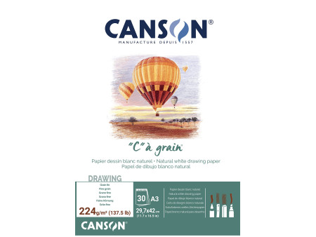 CANSON Bloc papier dessin 'C' à grain, A3, 224 g/m2