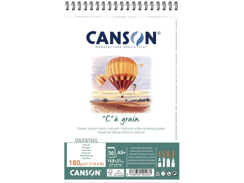 CANSON Album spiralé de papier dessin 'C' à grain, A5