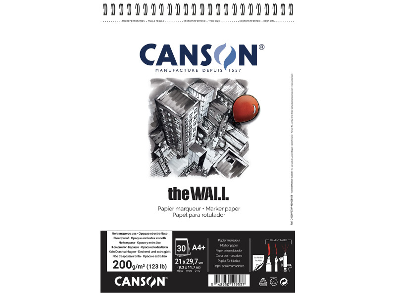 CANSON Bloc papier dessin spiralé 'The WALL', A4, 200 g/m2