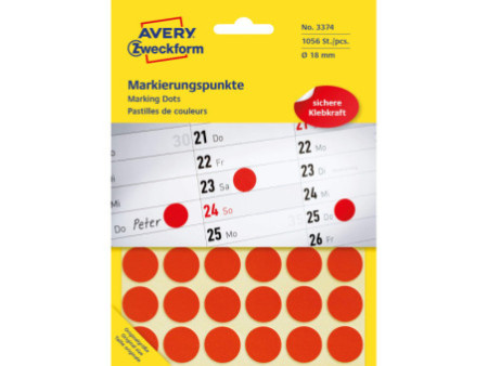 AVERY Zweckform Pastille de couleur, diamètre 18 mm, rouge