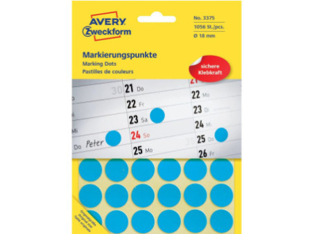 AVERY Zweckform Pastille de couleur, diamètre 18 mm, bleu