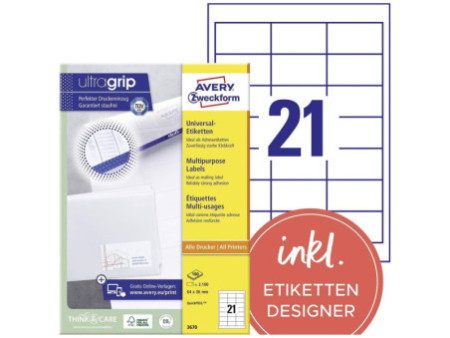 AVERY Zweckform Etiquette universelle, 64 x 36 mm, blanc