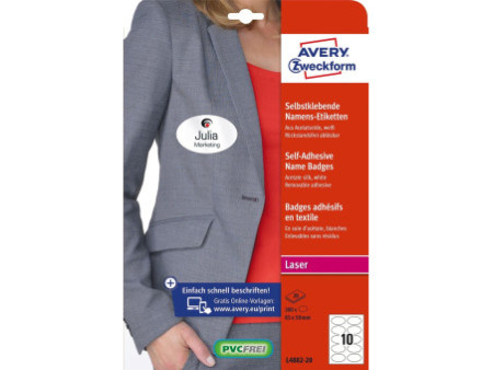 AVERY Zweckform Etiquette pour badge, 85 x 50 mm, ovale