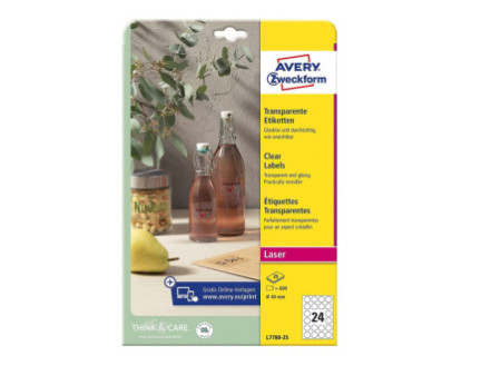 AVERY Zweckform Etiquettes transparentes, 60 mm, rond