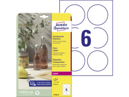 AVERY Zweckform Etiquettes transparentes, 80 mm, rond