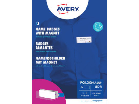 AVERY Zweckform Badge, 70 x 30 mm, set de 5, argent