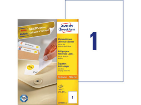 AVERY Zweckform Etiquette universelle, 210 x 297 mm, blanc