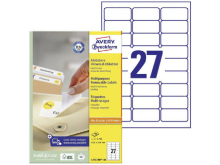 AVERY Zweckform Etiquette universelle, 63,5 x 29,6 mm, blanc