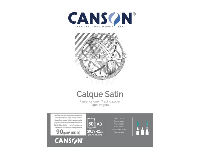 CANSON Bloc papier calque satin, 90/95 g/m2, A3