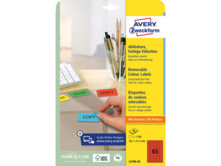 AVERY Zweckform Stick&Lift Etiquette, 38,1 x 21,2 mm, rouge