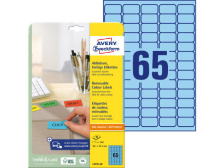 AVERY Zweckform Stick&Lift Etiquette, 38,1 x 21,2 mm, bleu