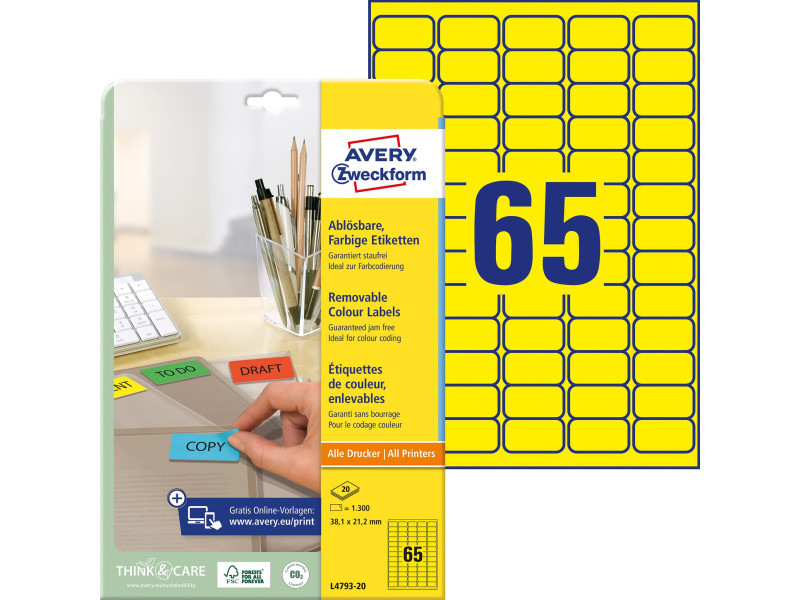 AVERY Zweckform Stick&Lift Etiquette, 38,1 x 21,2 mm, jaune