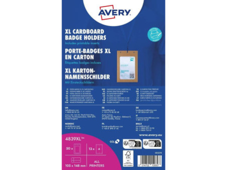 AVERY Pochette badge XL, en carton, 105 x 148 mm