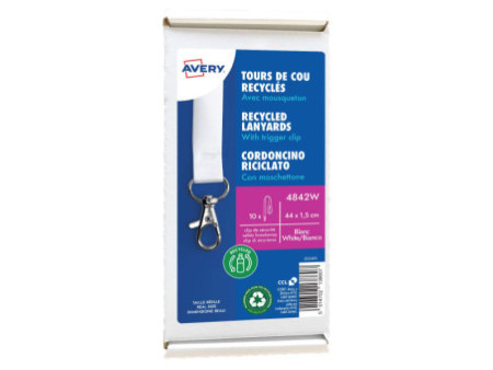 AVERY Tour de cou, en rPET, 440 x 15 mm, blanc