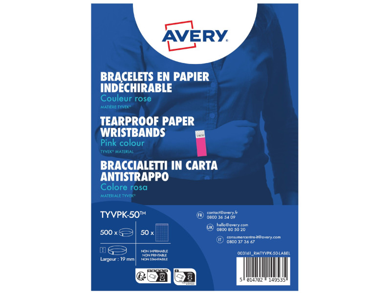 AVERY Bracelet imprimable, 256 x 19 mm, rose fluo