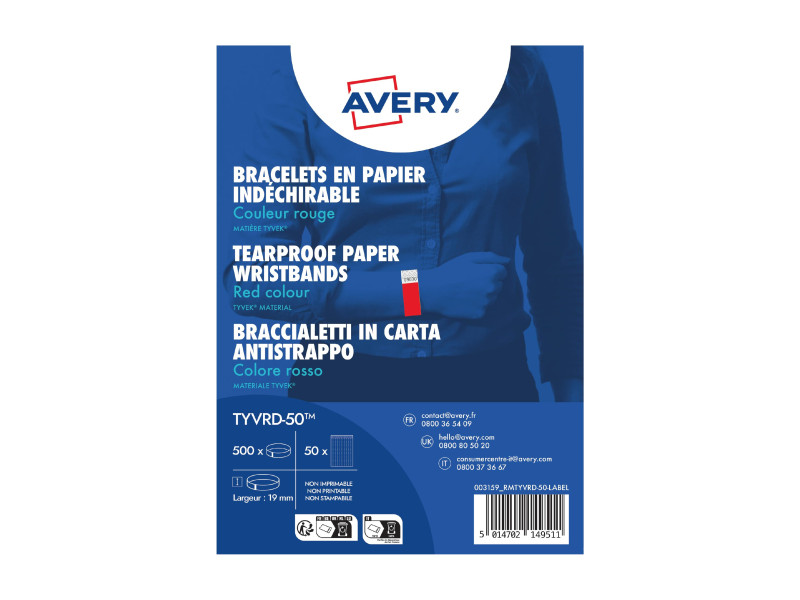 AVERY Bracelet imprimable, 256 x 19 mm, rouge fluo