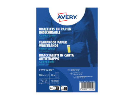 AVERY Bracelet imprimable, 256 x 19 mm, jaune fluo