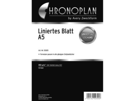 CHRONOPLAN Feuilles lignées, A5, 80 g/m2, 50 feuilles