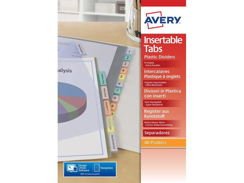 AVERY Intercalaires à onglets, 12 touches, PP, transparent