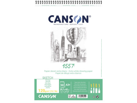 CANSON Album spiralé papier dessin 1557, A3+, 120 g/m2