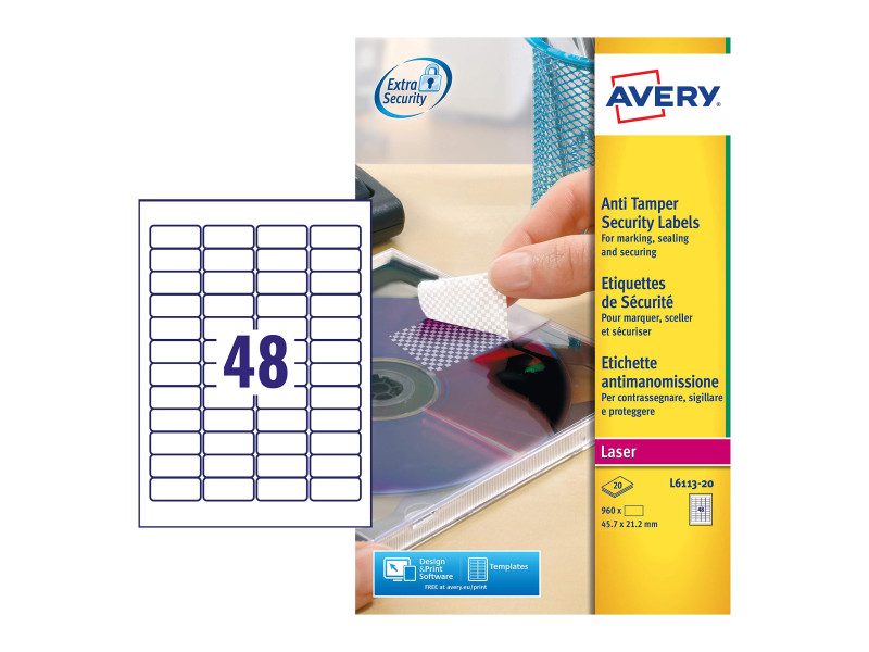 AVERY Etiquette de sécurité, 45,7 x 21,2 mm, blanc