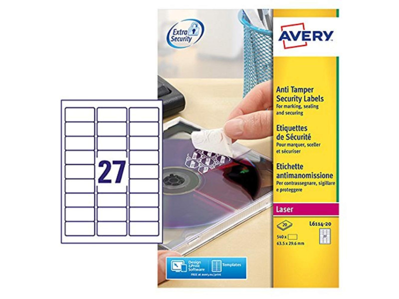 AVERY Etiquette de sécurité, 63,5 x 29,6 mm, blanc