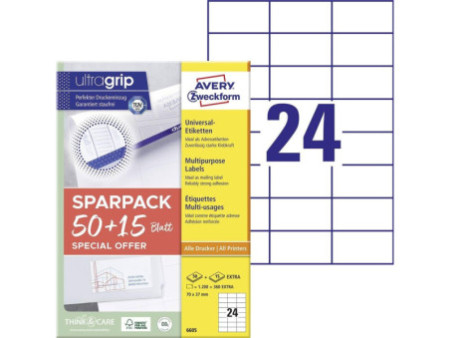 AVERY Zweckform Etiquette universelle, 70 x 37 mm, 50+15