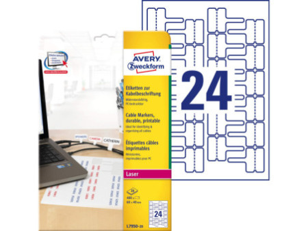 AVERY Zweckform Etiquettes pour câbles, 60 x 40 mm, blanc