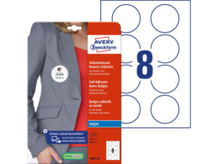 AVERY Zweckform Etiquette pour badge, 65 mm, rond, blanc