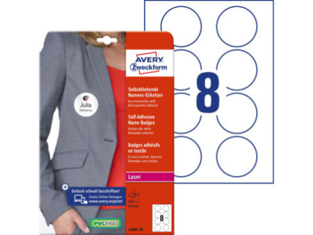 AVERY Zweckform Etiquette pour badge, 65 mm, rond, blanc