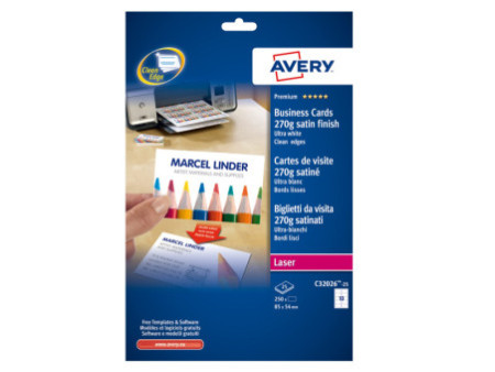 AVERY Cartes de visite Quick&Clean, 270 g/m2, satin blanc