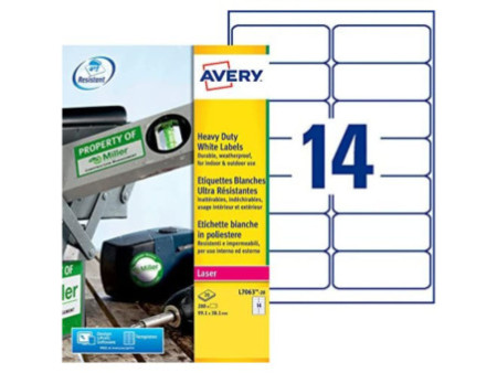 AVERY Etiquette, ultra-résistant, 99,1 x 38,1 mm, blanc