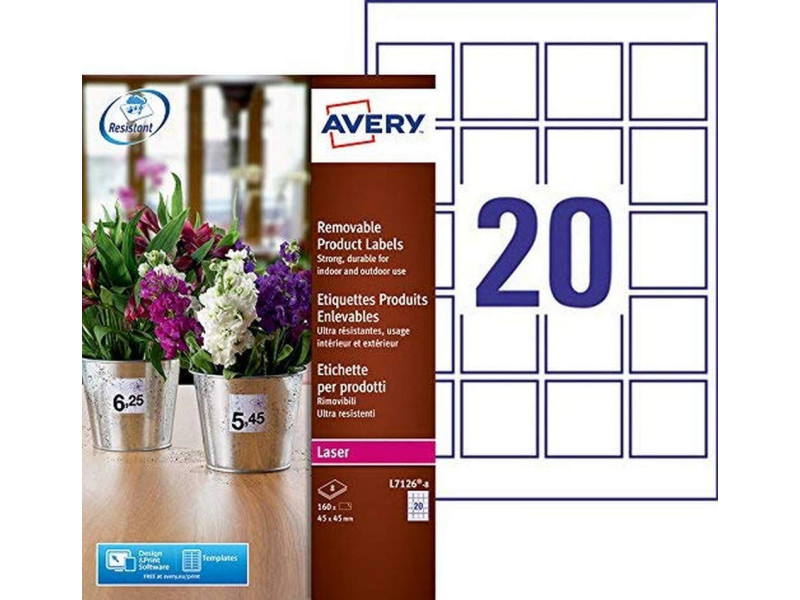 AVERY Etiquettes ultra-résistantes, 45 x 45 mm, blanc