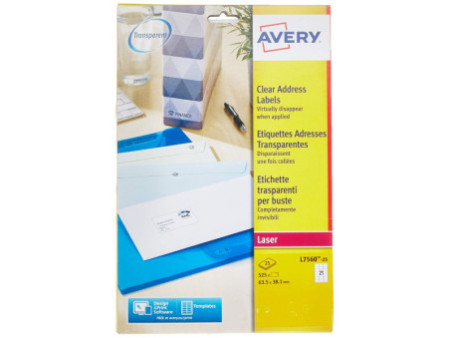 AVERY Etiquette d'adresse, 63,5 x 38,1 mm, transparent