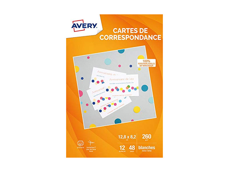 AVERY Cartes de correspondance jet d'encre, 128 x 82 mm