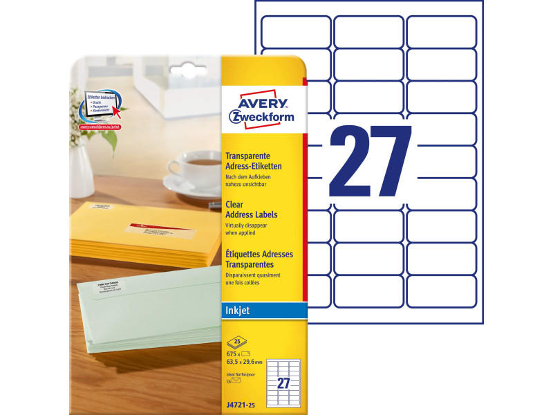 AVERY Zweckform Etiquette d'adresse, transp., 63,5 x 29,6 mm