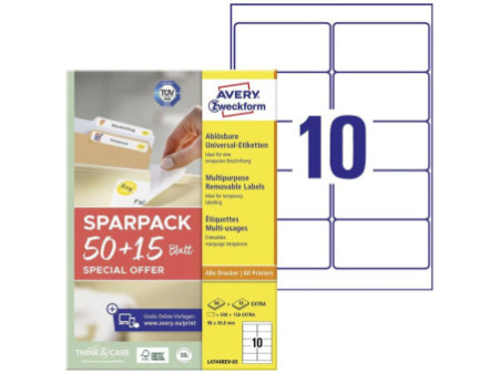 AVERY Zweckform Étiquette universelle, 96 x 50,8 mm, 50+15