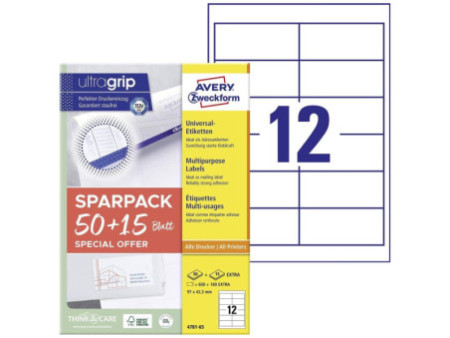 AVERY Zweckform Étiquette universelle, 97 x 42,3 mm, 50+15