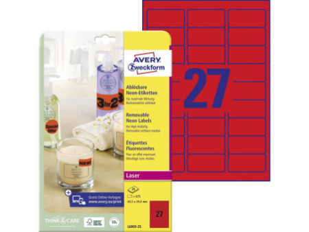 AVERY Zweckform Stick&Lift Etiquette, 63,5 x 29,6 mm, rouge