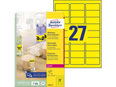 AVERY Zweckform Stick&Lift Etiquette, 63,5 x 29,6 mm, jaune