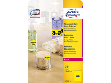 AVERY Zweckform Stick&Lift Etiquette, 210 x 297 mm, jaune
