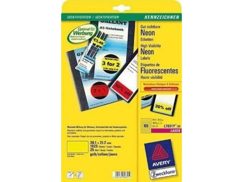 AVERY Zweckform Stick&Lift Etiquette, 38,1 x 21,2 mm, jaune