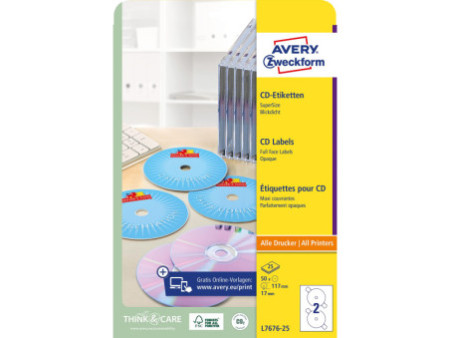 AVERY Zweckform Etiquette CD/DVD SuperSize, blanc, mat