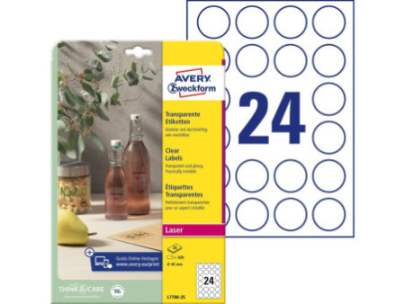 AVERY Zweckform Crystal Clear Etiquette, diamètre: 40 mm