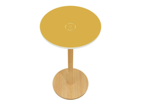 PAPERFLOW Table haute Woody, diam. 600 mm, jaune/hêtre
