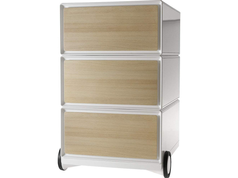 PAPERFLOW Caisson mobile 'easyBox', 3 tiroirs, blanc / hêtre