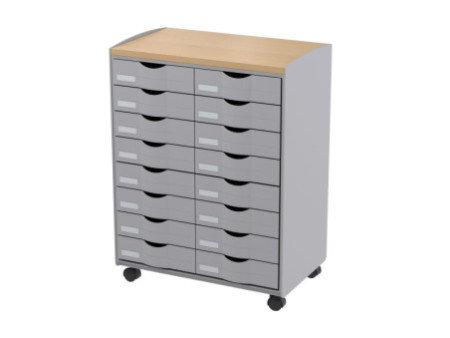 PAPERFLOW Desserte, 16 tiroirs, gris / hêtre