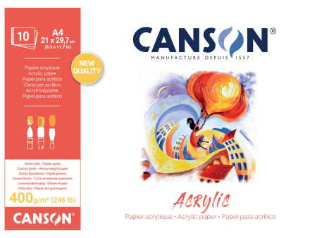CANSON Bloc papier dessin 'Acrylic', 210 x 297 mm, 400 g/m2