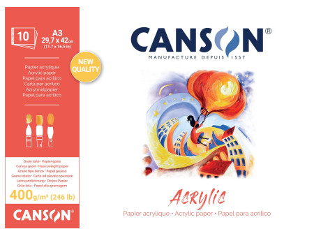 CANSON Bloc papier dessin 'Acrylic', 297 x 420 mm, 400 g/m2
