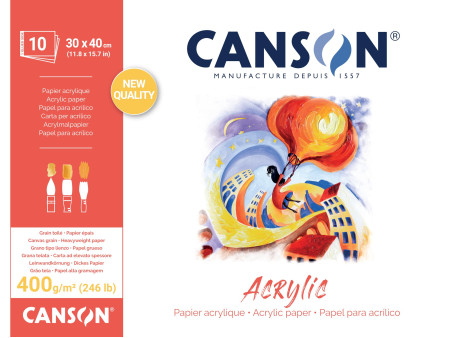 CANSON Bloc papier dessin 'Acrylic', 300 x 400 mm, 400 g/m2